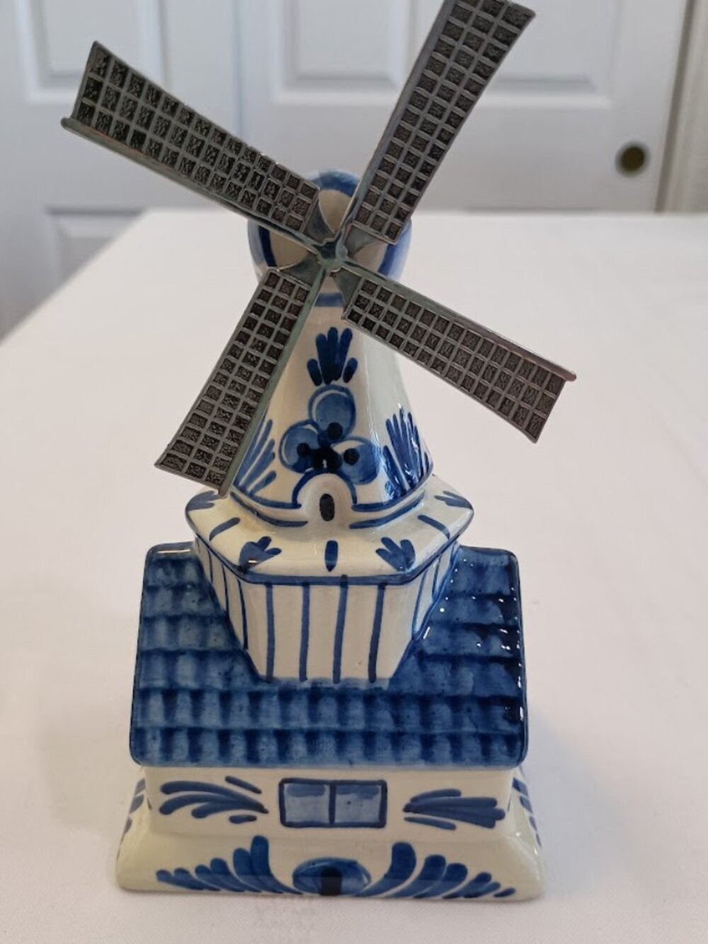 Vintage Delft Blue Hand Painted Windmill Coin Bank
